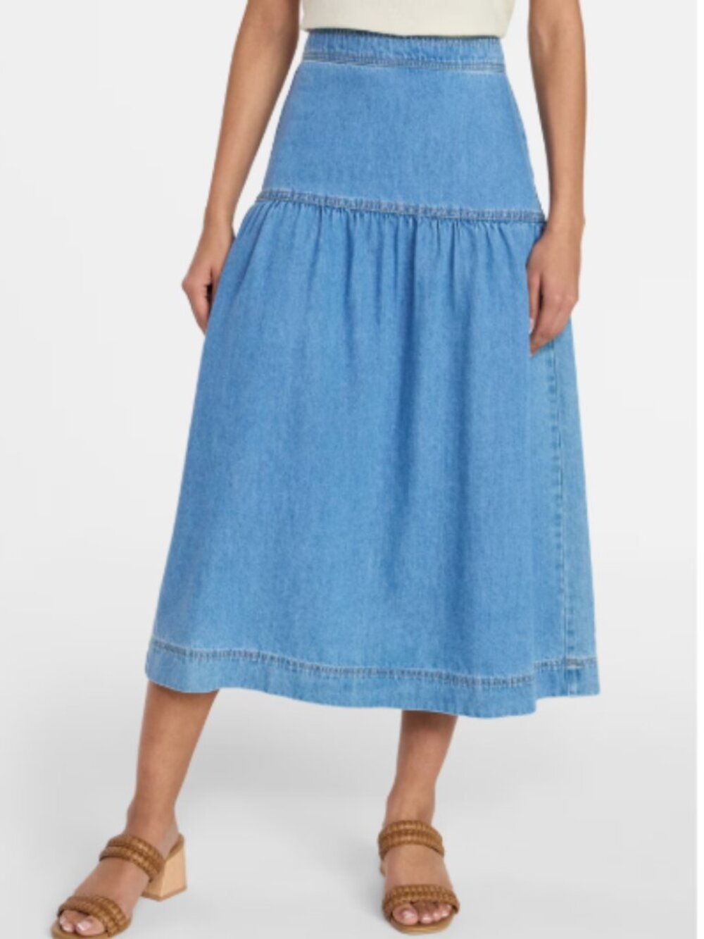 NWT Time and Tru Women's Drapey Light Blue Denim Midi Skirt Size 12